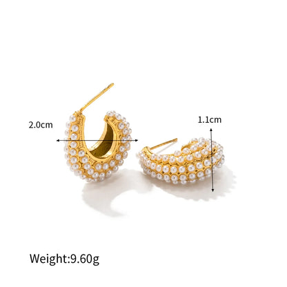 Uworld Exquisite Luxury Stainless Steel  Pearls Beads Hoop Huggie Earrings Romantic Elegant Fashion Charm Trendy Chic Jewelry