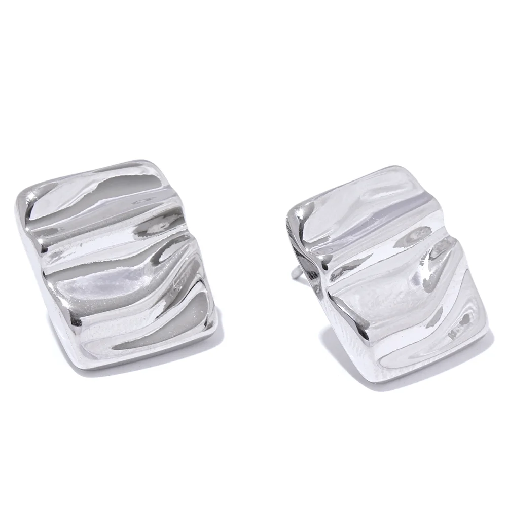 Minimalist Stainless Steel Square Small Daily Stud Earrings Stainless Steel Textured Trendy Jewelry