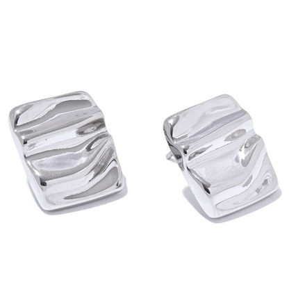 Minimalist Stainless Steel Square Small Daily Stud Earrings Stainless Steel Textured Trendy Jewelry