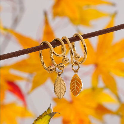 Luxe Jewels 18K Gold Plated Trendy Stainless Steel Double Layer Leaf Drop Ear Clip - No Piercing Earrings for Women
