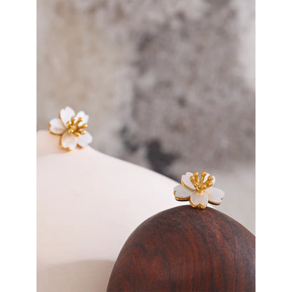 High Quality Natural Shell Flower Golden Daily Stud Earrings - Hypoallergenic Stainless Steel Exquisite Jewelry