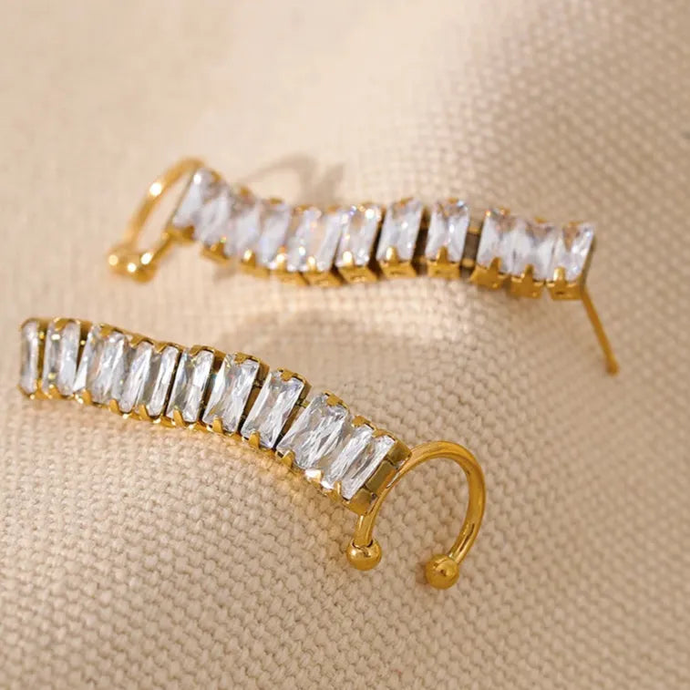 Water-Resistant Gold Plated Zirconia Clip Earrings – Elegant Luxury Jewelry