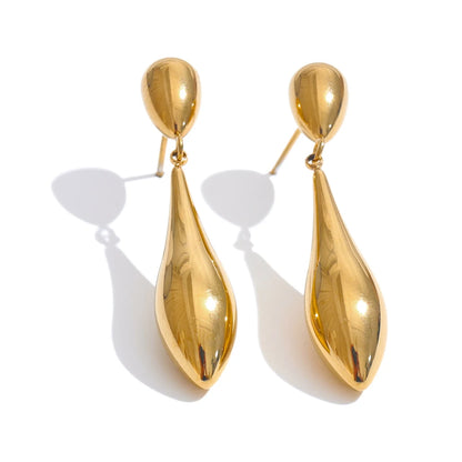 18K Gold Plated Polished Stainless Steel Water Drop Earrings Rust Proof Jewelry