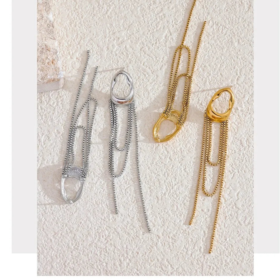 316L Stainless Steel Geometric Tassel Chain Drop Dangle Earrings for Women - Popular Waterproof Jewelry