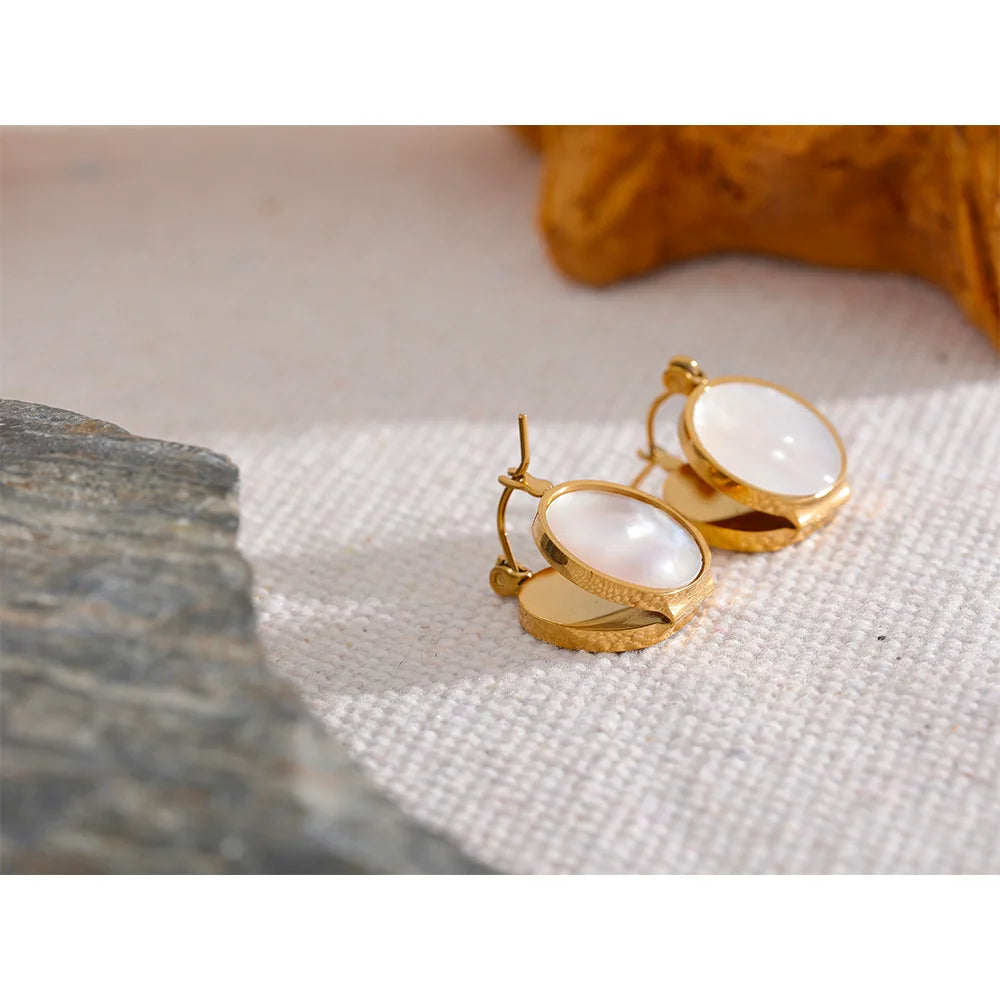 Natural Shell Water Resistant Gold Hoop Earrings