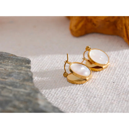 Natural Shell Water Resistant Gold Hoop Earrings