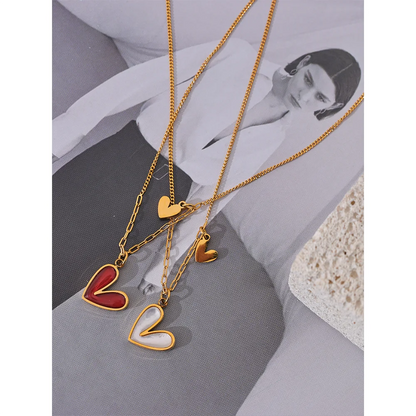 Red Enamel Heart Shell Pendant – Gold Stainless Steel Necklace