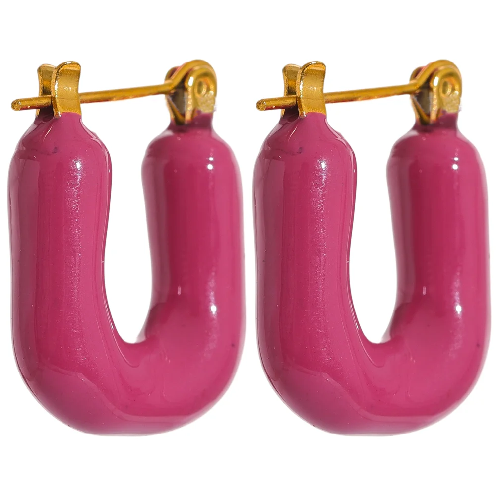 Bold 7-Color Enamel Chunky Hoop Earrings – Stainless Steel Square Shape