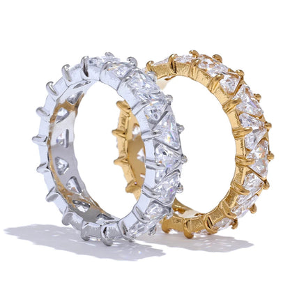 Luxe Stainless Steel Heart Cubic Zirconia Ring - Gold & Platinum Plated Jewelry