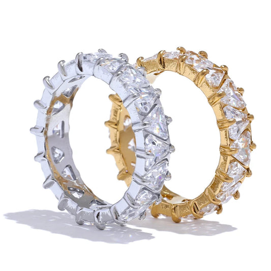 Luxe Stainless Steel Heart Cubic Zirconia Ring - Gold & Platinum Plated Jewelry