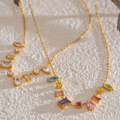 Colorful Cubic Zirconia Pendant Necklace Trendy Stainless Steel High Quality Jewelry