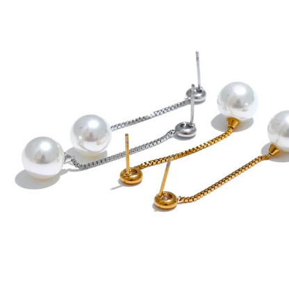 Long Imitation Pearl Dangle Earrings – Gold Plated