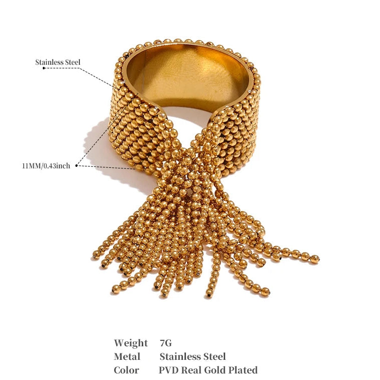Luxe Jewels Chain Tassel Adjustable Ring – 18K PVD Plated Jewelry
