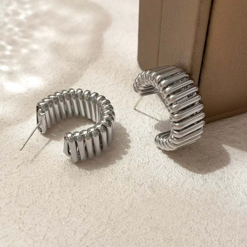 925 Silver Needle Modern Jewelry Metal Hoop Earrings 2022 New Trend Hot Selling Gold Color Fashion Drop Earrings For Women