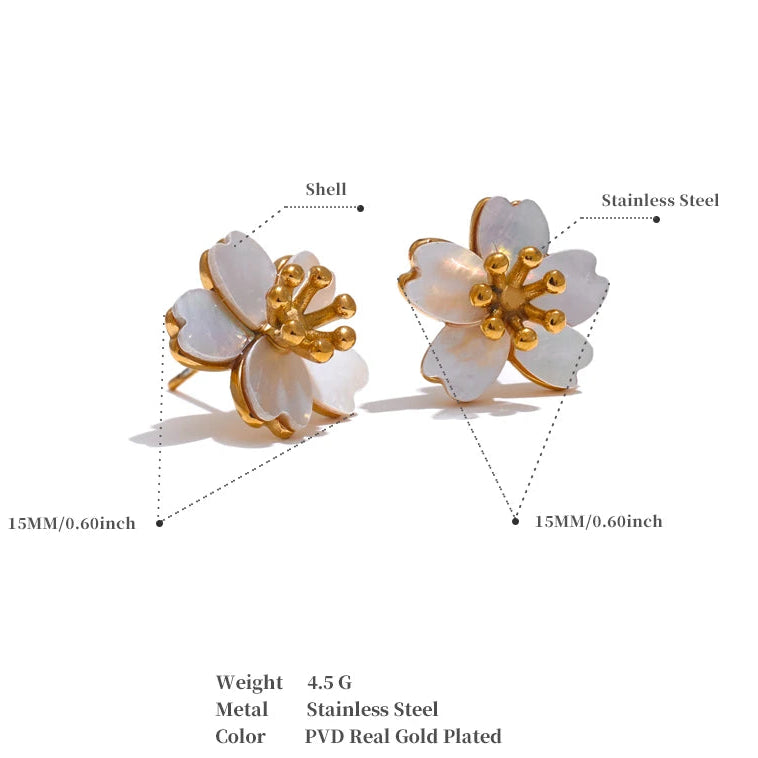 High Quality Natural Shell Flower Golden Daily Stud Earrings - Hypoallergenic Stainless Steel Exquisite Jewelry