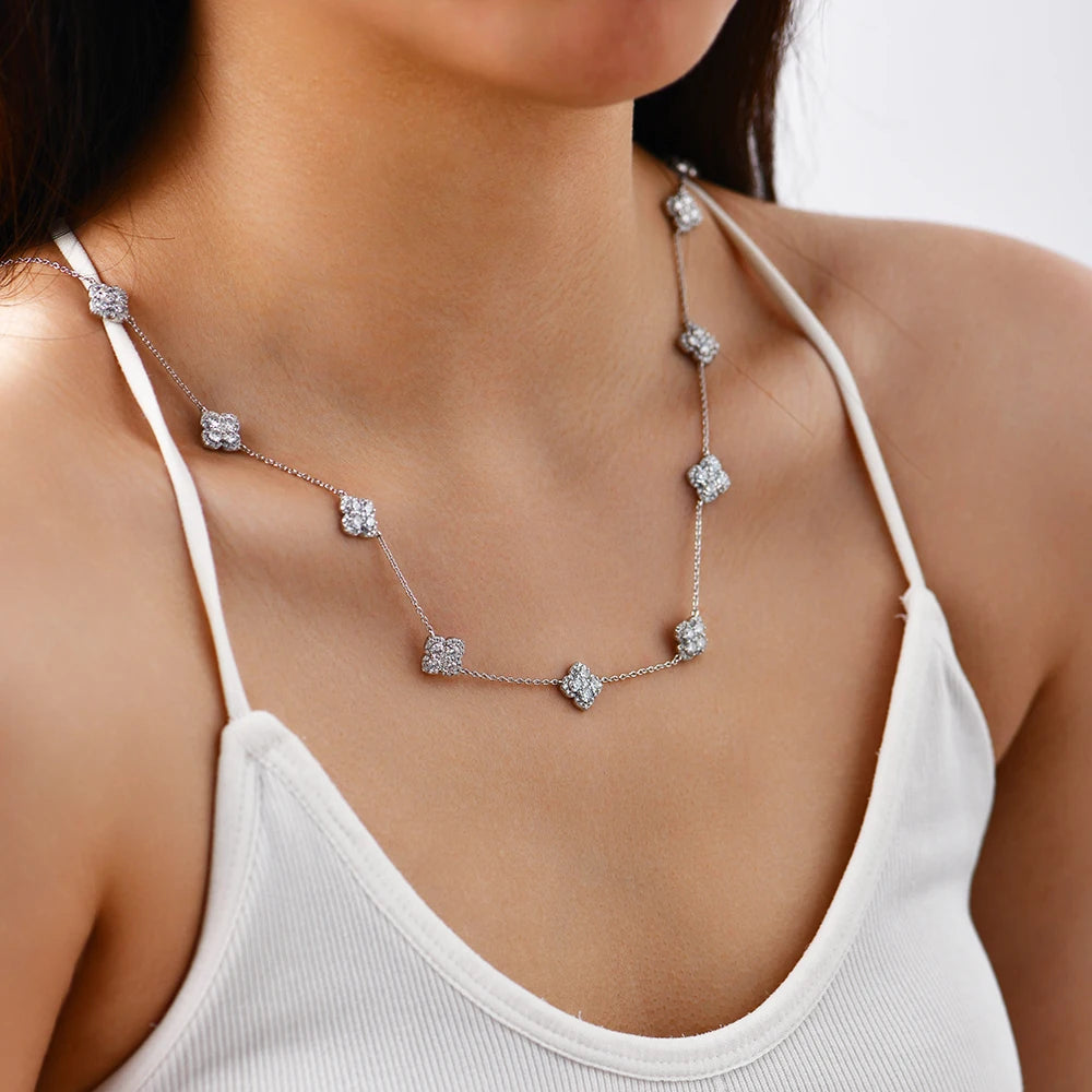 Luxe Jewels Original Flower-shaped Full Moissanite Necklace for Women - 925 Sterling Silver Valentine's Day Gift Jewelry