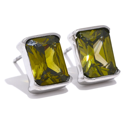 Cubic Zirconia Stainless Steel Square Stud Earrings 18K PVD Plated Trendy Daily Jewelry for Women