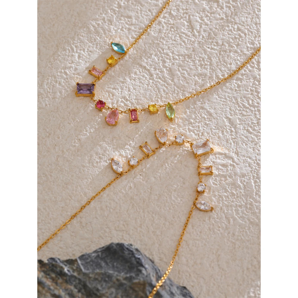 Colorful Cubic Zirconia Pendant Necklace Trendy Stainless Steel High Quality Jewelry