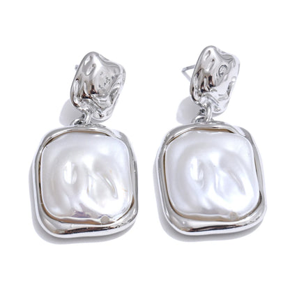 Stainless Steel Pearl Square Drop Earrings for Women Tarnish Resistant - Fashion Jewelry