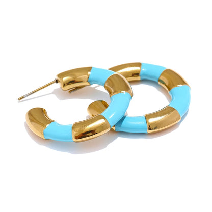 Multi Color Enamel Stainless Steel C-Shape Geometric Unique Earrings Waterproof Classic Stylish Jewelry
