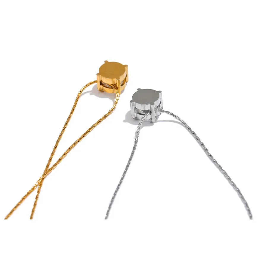 Chic Cubic Zirconia Pendant Necklace – Gold Stainless Steel Daily Jewelry