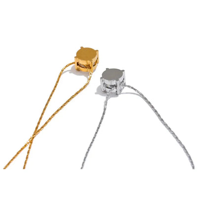 Chic Cubic Zirconia Pendant Necklace – Gold Stainless Steel Daily Jewelry