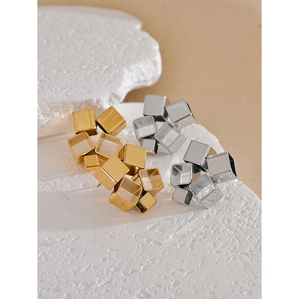 Stylish Unique Creative Square Hollow Stud Earrings for Women Distinctive Chic Jewelry
