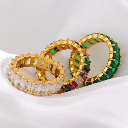 Luxe Jewels Gold-Plated Colored Cubic Zirconia Ring - Waterproof Jewelry