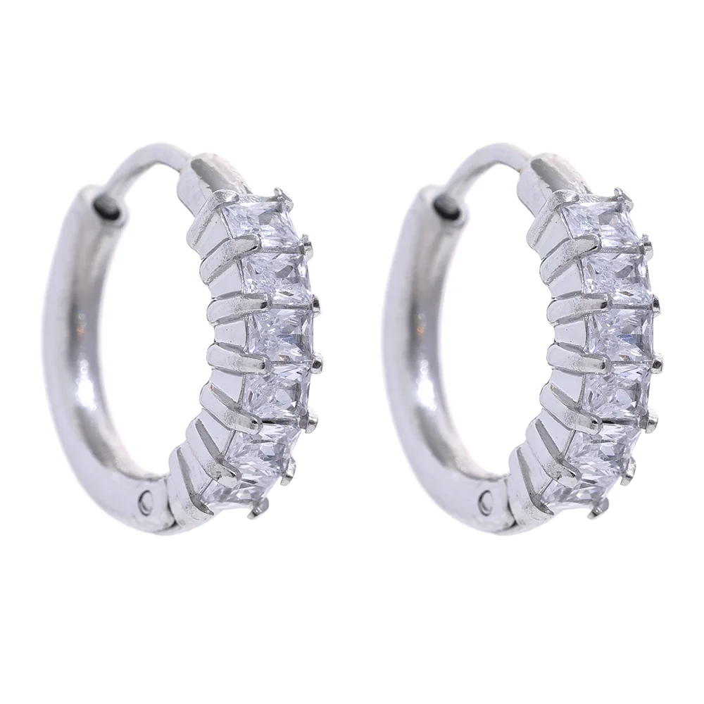 Colorful White Cubic Zirconia Stainless Steel Round Rainbow Bling Hoop Earrings for Women High Quality Jewelry