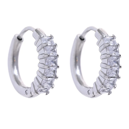 Colorful White Cubic Zirconia Stainless Steel Round Rainbow Bling Hoop Earrings for Women High Quality Jewelry