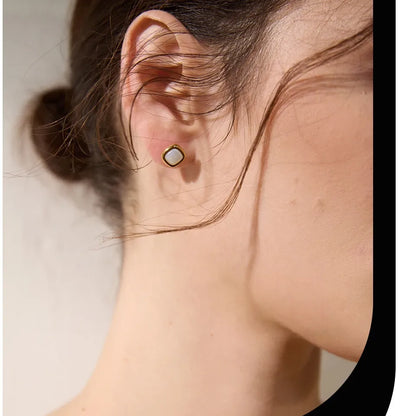 Stylish Gold Plated Shell Square Earrings – Tarnish-Free Stud Design
