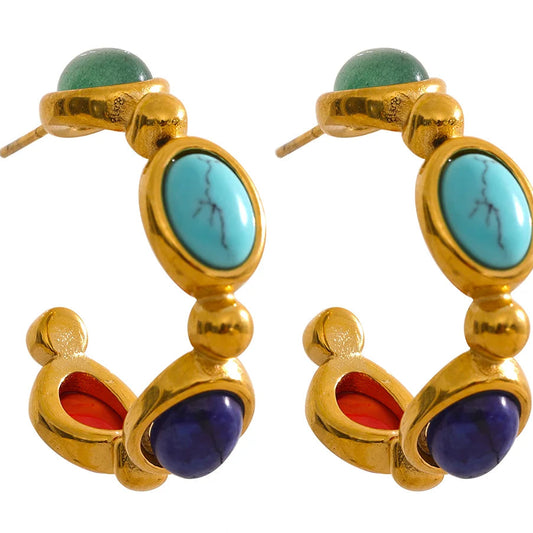 316L Stainless Steel Natural Stone Vintage Colorful Hoop Earrings PVD 18k Plated High Quality Fashion Jewelry for Women