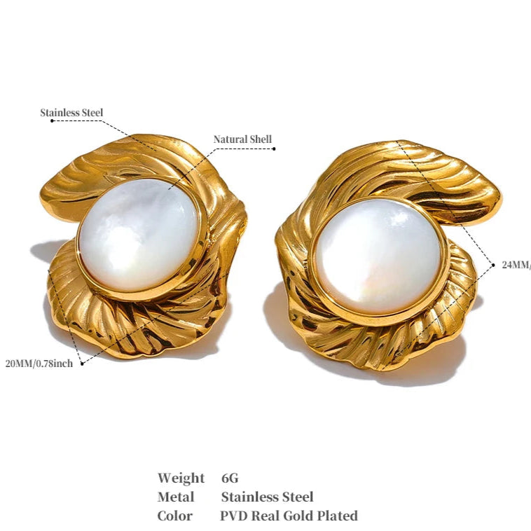 Chic Gold Plated Stud Earrings – Waterproof Natural Shell Design