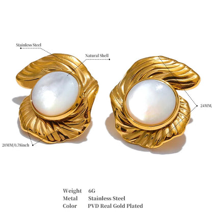 Chic Gold Plated Stud Earrings – Waterproof Natural Shell Design