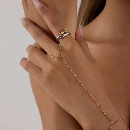 Two Color Heart Love Open Ring Stainless Steel Finger Jewelry Waterproof Geometric Adjustable Rings For Women