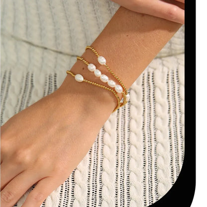 Freshwater Pearl & Bead Bracelet – Gold Plated Stainless Steel, Handmade
