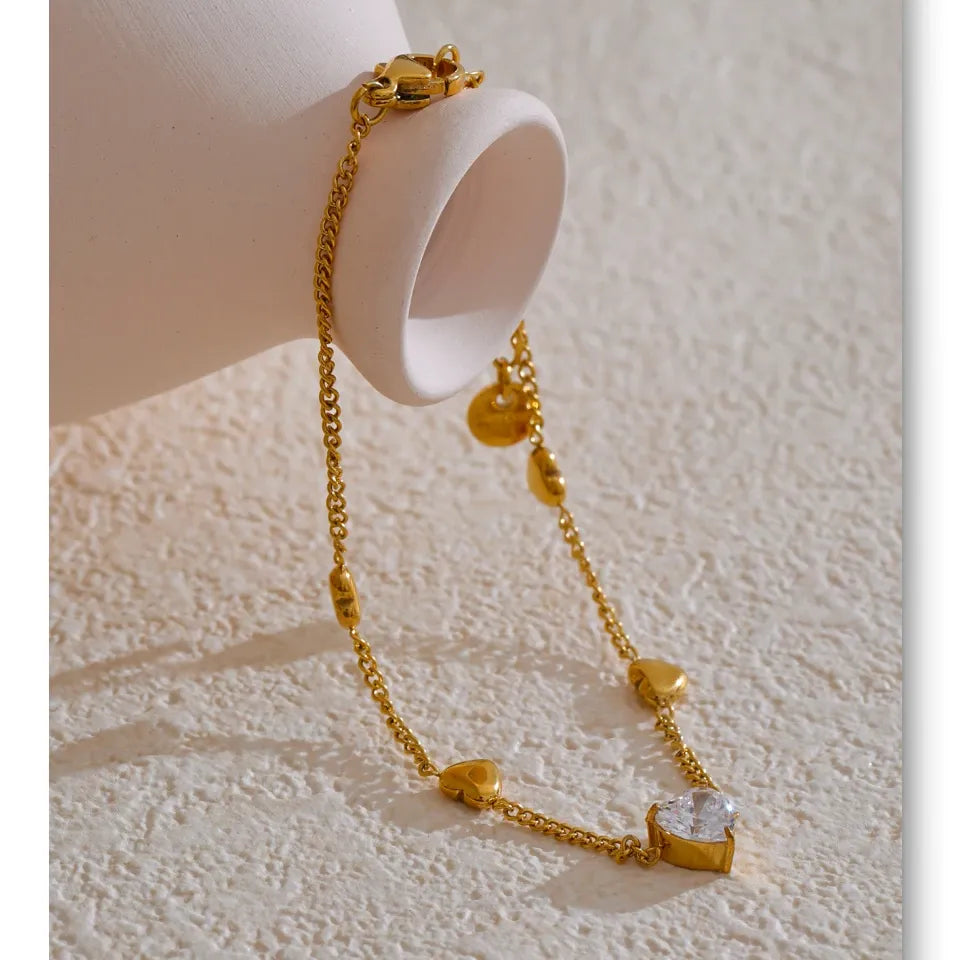 Zirconia Heart Anklet – Gold Plated Stainless Steel