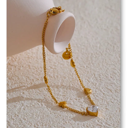 Zirconia Heart Anklet – Gold Plated Stainless Steel