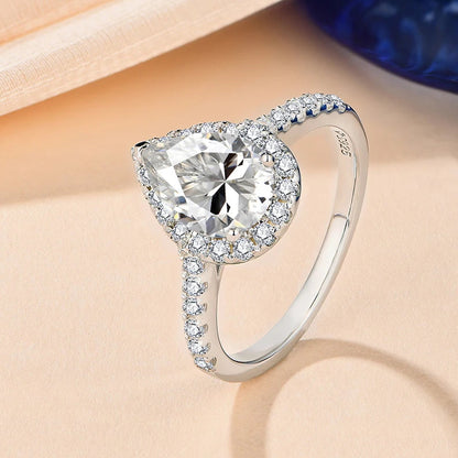 Luxe Jewels Pear Cut 2CT D Color VVS1 Luxury Moissanite Ring 925 Sterling Silver Women Jewelry