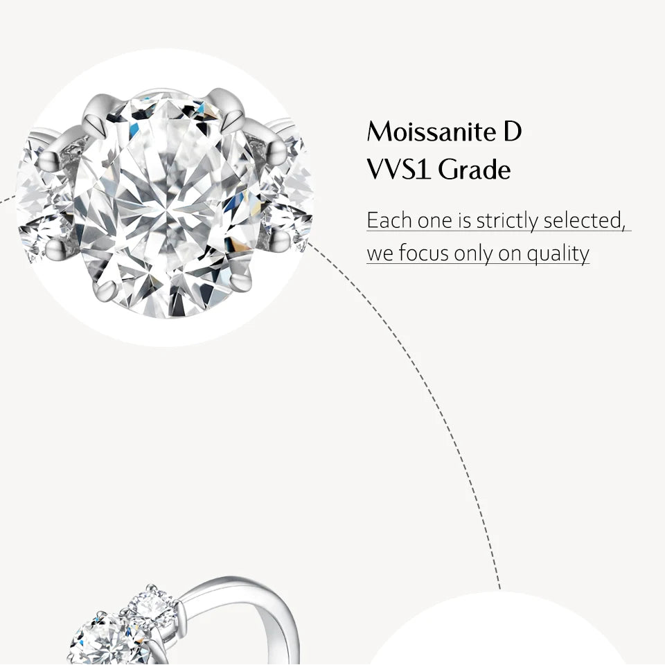 Luxe Jewels D Color Oval Cut Moissanite Cluster Ring Solid Luxury Ring for Engagement
