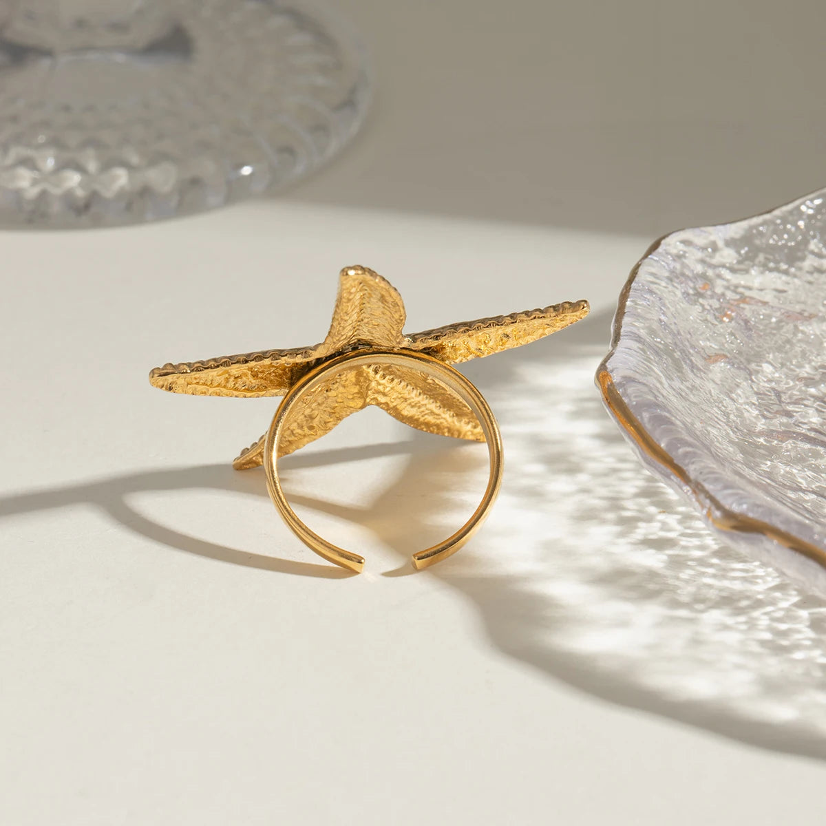 18K Gold Plated Starfish Ring in Gold Color Summer Beach Adjustable Ring