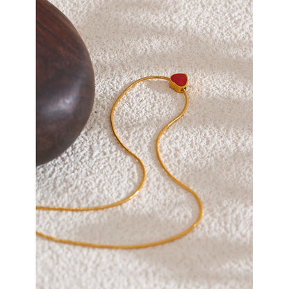 Red Enamel Heart Pendant Necklace – 316L Stainless Steel