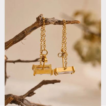 Tarnish-Free Gold Plated Drop Earrings – Shiny Cubic Zirconia Gemstones