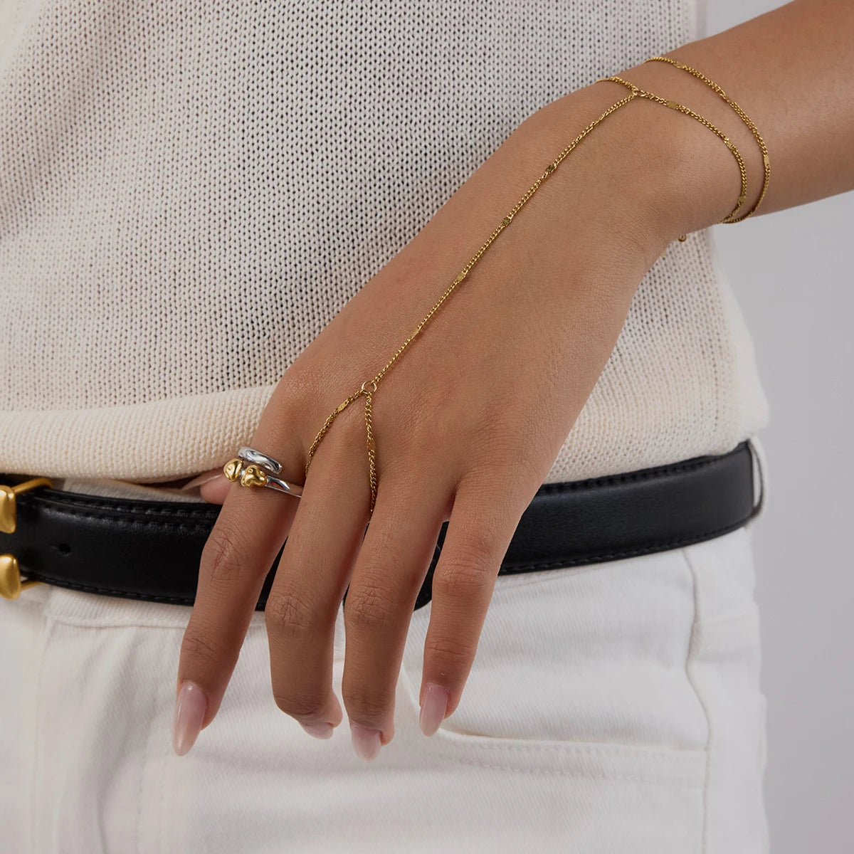 Two Color Heart Love Open Ring Stainless Steel Finger Jewelry Waterproof Geometric Adjustable Rings For Women