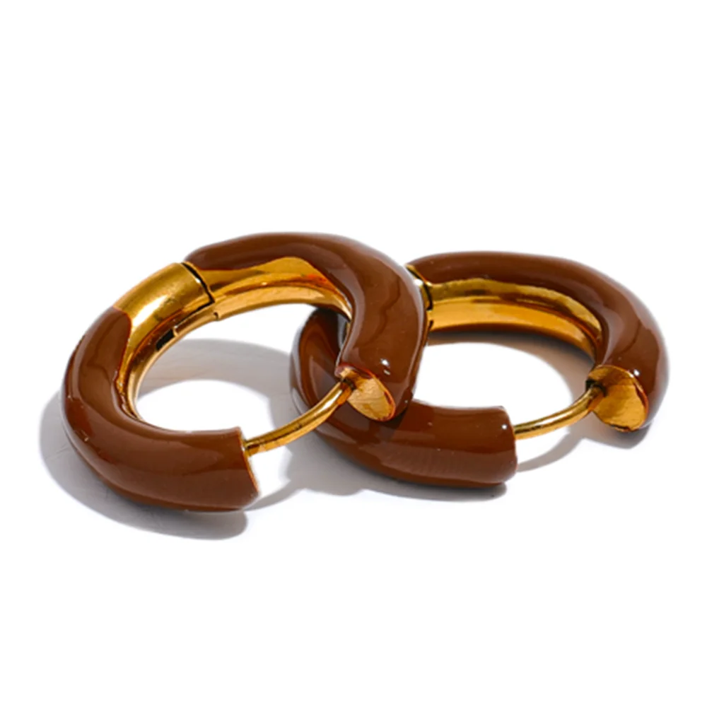 Gold Plated Tarnish Resistant - 20mm Candy Color Enamel Hoop Earrings