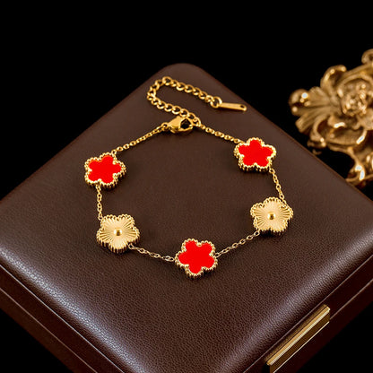 Green Clover Charm Bracelet – Double-Sided Stainless Steel Jewelry