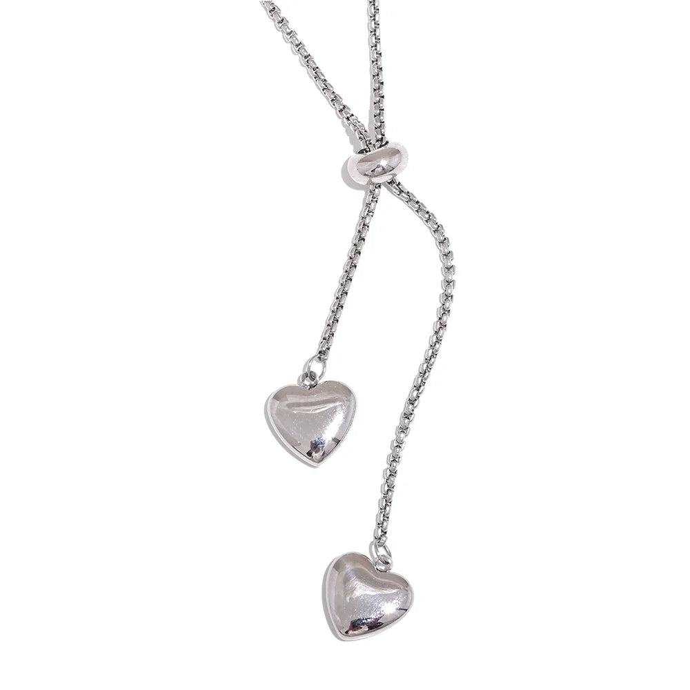 Gold Plated Heart Necklace with Pull-Out Long Pendant – Trendy Jewelry