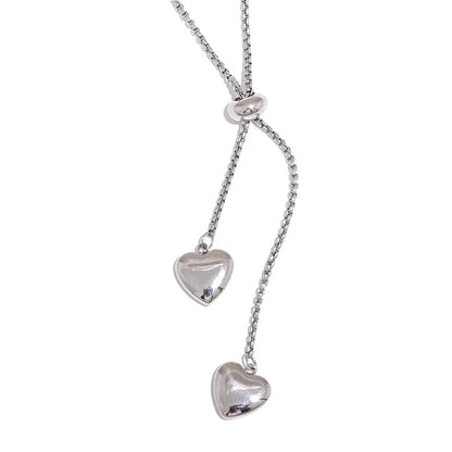 Gold Plated Heart Necklace with Pull-Out Long Pendant – Trendy Jewelry