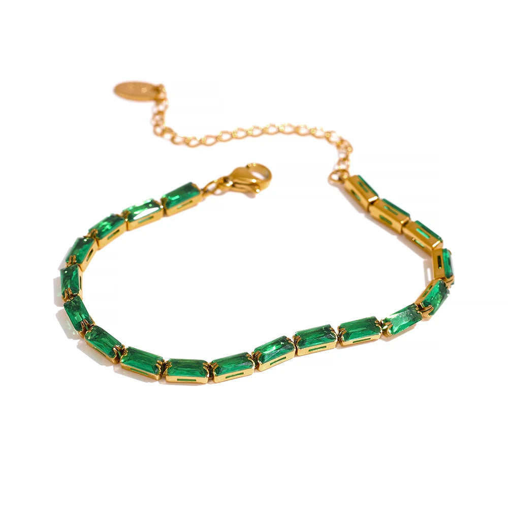 Luxury White & Green CZ Necklace Bracelet Set – Gold Plated Design