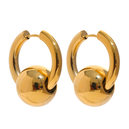 316L Stainless Steel Metal Round Ball Hoop Earrings Waterproof 18K Gold PVD Plated Charm Jewelry